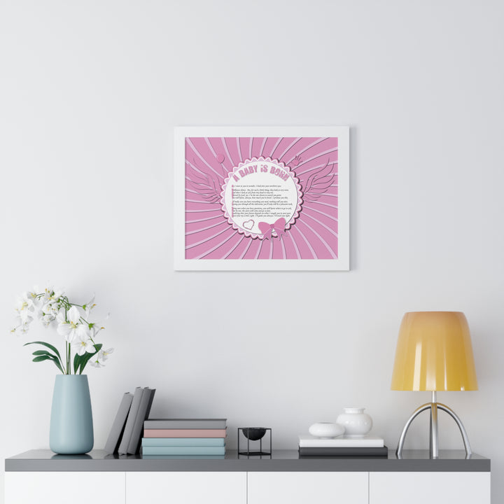Baby Steps Acrostic Poem Framed Print "A Baby is Born" - Pink