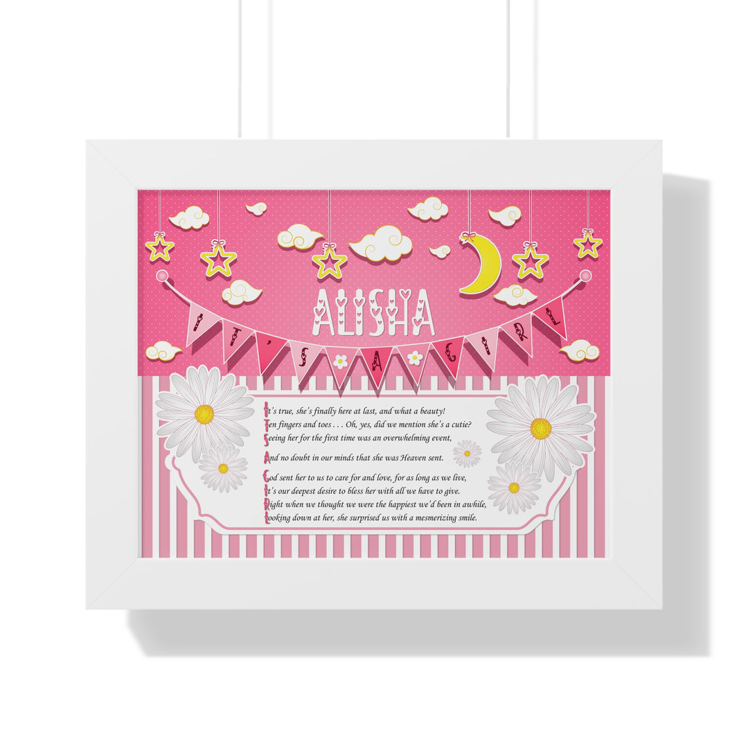 Baby Steps Framed Print Collection - Pink Stripes - "It's a Girl" Personalized