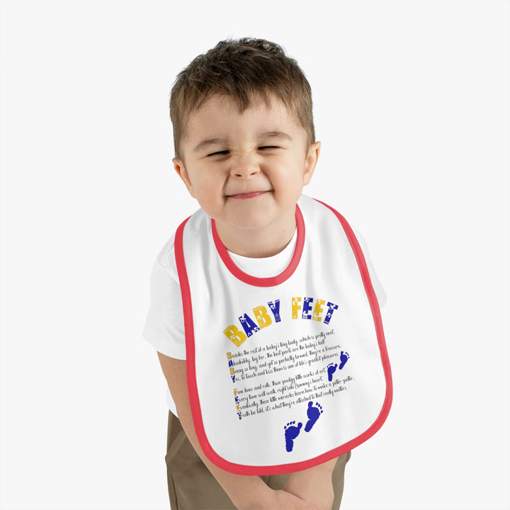 Baby Steps Acrostic Poem - Contrast Trim Jersey Bib - "Baby Feet" Blue Footprints