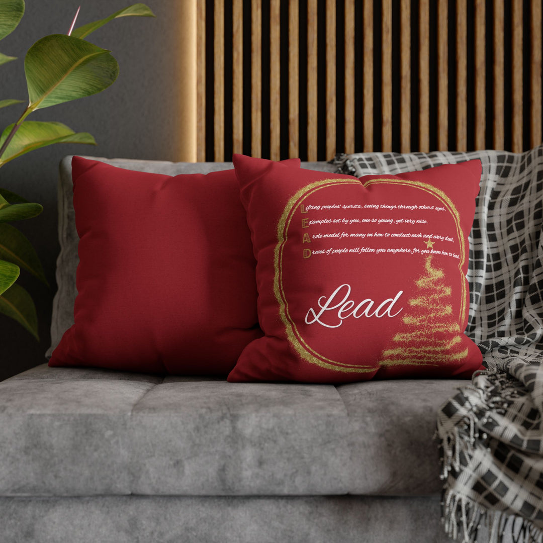 "Lead" Acrostic Poem Pillow Cover from "Learn, Lead, Believe" Collection - Red