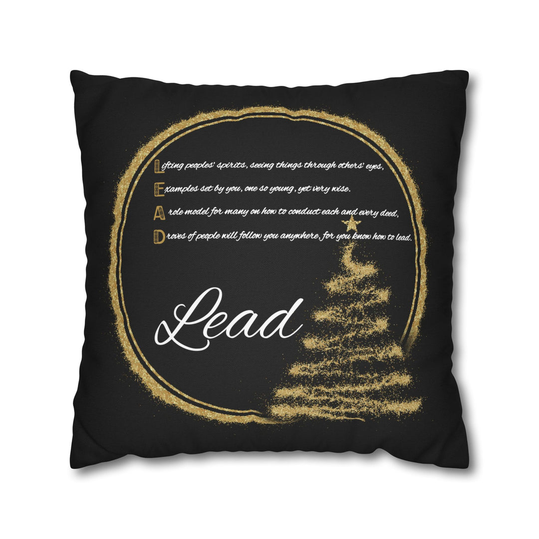 "Lead" Acrostic Poem Pillow Cover from "Learn, Lead, Believe" Collection - Black