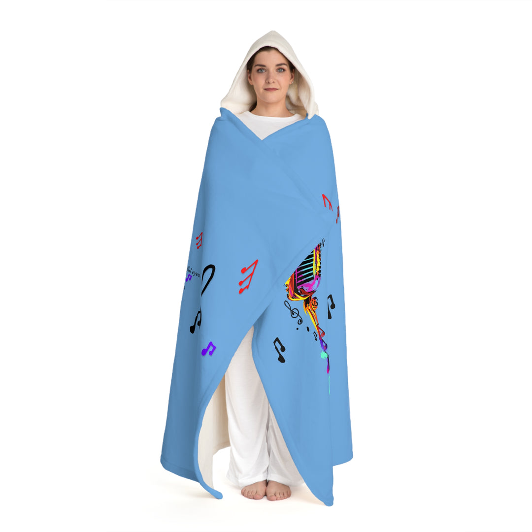Namesakes Hooded Sherpa Fleece Blanket - Mic and Musical Notes - Blue Background