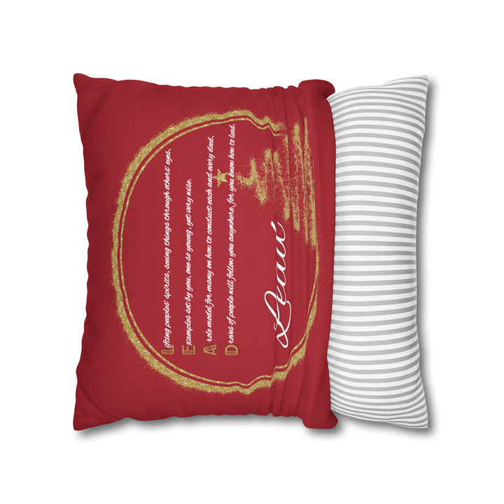 "Lead" Acrostic Poem Pillow Cover from "Learn, Lead, Believe" Collection - Red