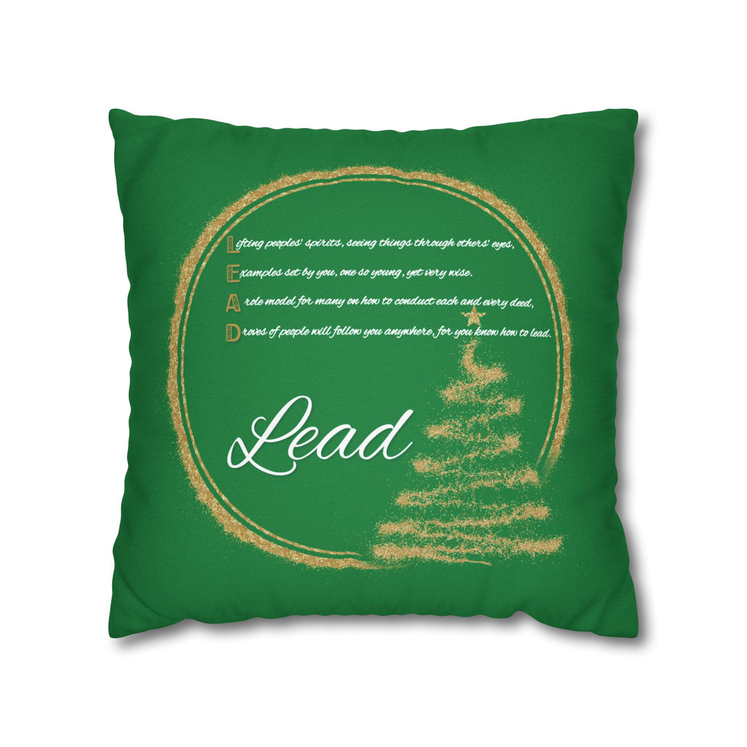 "Lead" Acrostic Poem Pillow Cover from "Learn, Lead, Believe" Collection - Green
