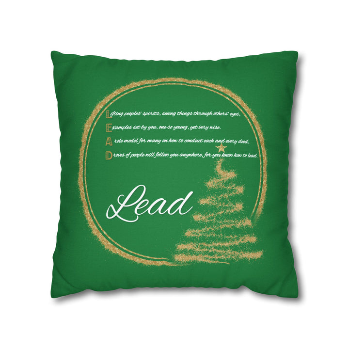 "Lead" Acrostic Poem Pillow Cover from "Learn, Lead, Believe" Collection - Green