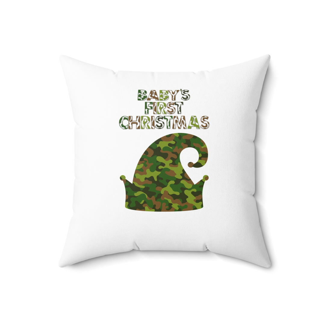"Baby's First Christmas" Acrostic Poem Pillow - Camo Elf Hat - No Personalization