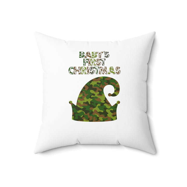 "Baby's First Christmas" Acrostic Poem Pillow - Camo Elf Hat - No Personalization