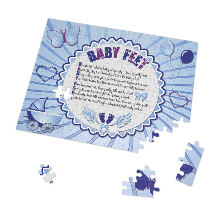 Baby Feet Acrostic Poem Puzzle - Blue Swirl - Tin Box