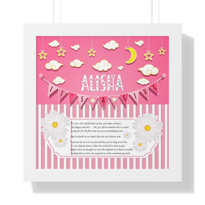 Baby Steps Framed Print Collection - Pink Stripes - "It's a Girl" Personalized