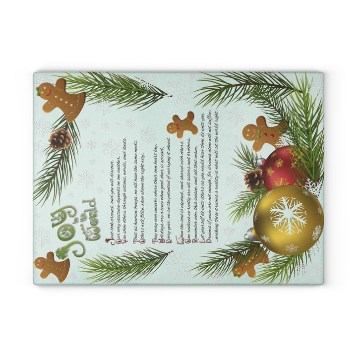 Joy to the World Acrostic Poem Glass Cutting Board - Gingerbread