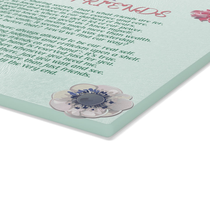 Forever Friends Acrostic Poem Glass Cutting Board - Flowers - Personalized