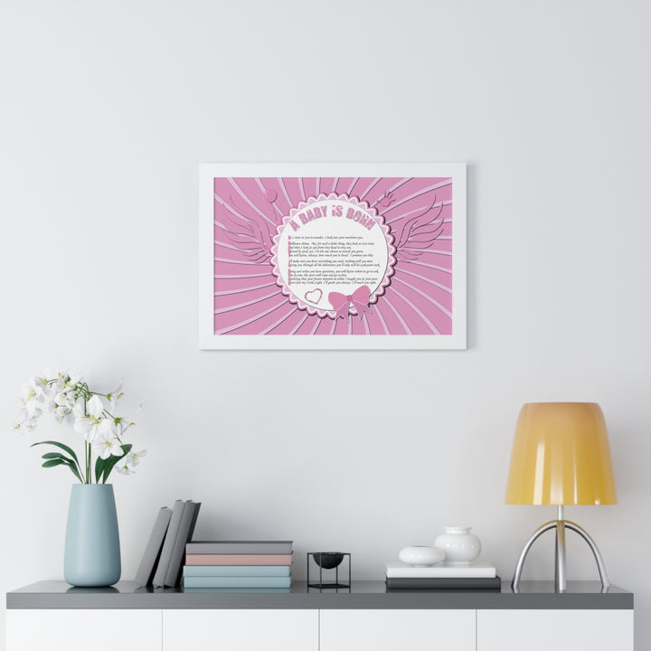 Baby Steps Acrostic Poem Framed Print "A Baby is Born" - Pink