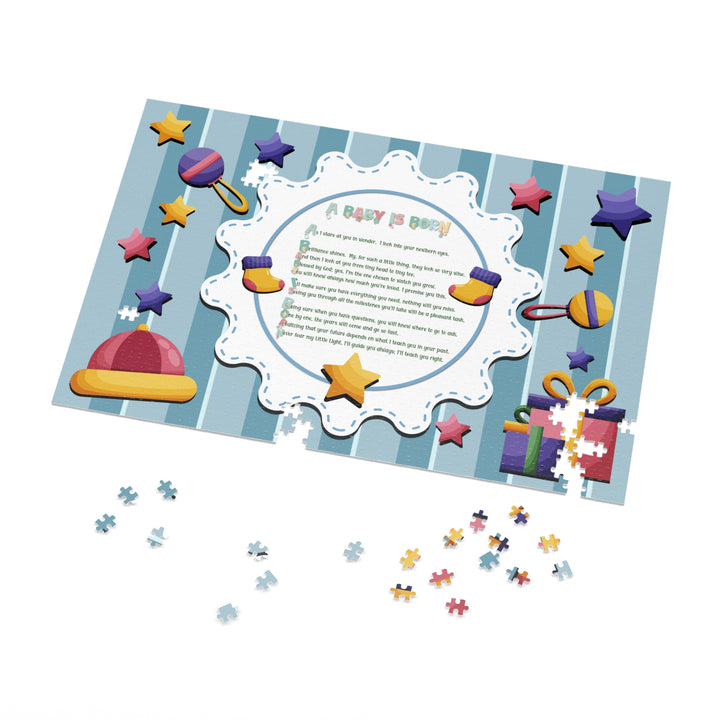 A Baby is Born Acrostic Poem Jigsaw Puzzle - Stars - Tin Box