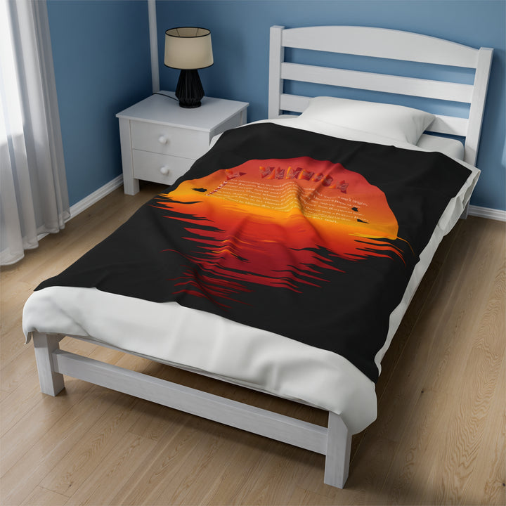 Namesakes Acrostic Poem on Black Velveteen Plush Blanket with Sunset Reflection