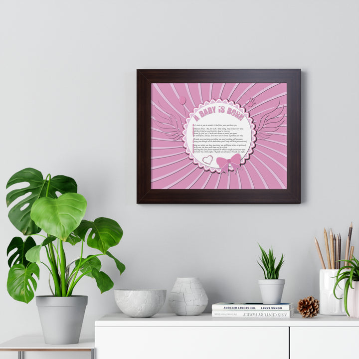 Baby Steps Acrostic Poem Framed Print "A Baby is Born" - Pink