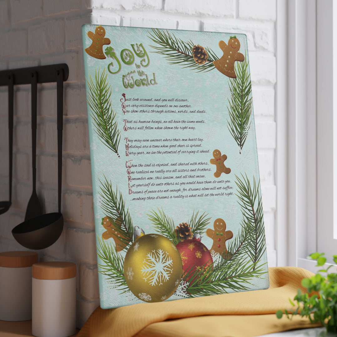 Joy to the World Acrostic Poem Glass Cutting Board - Gingerbread