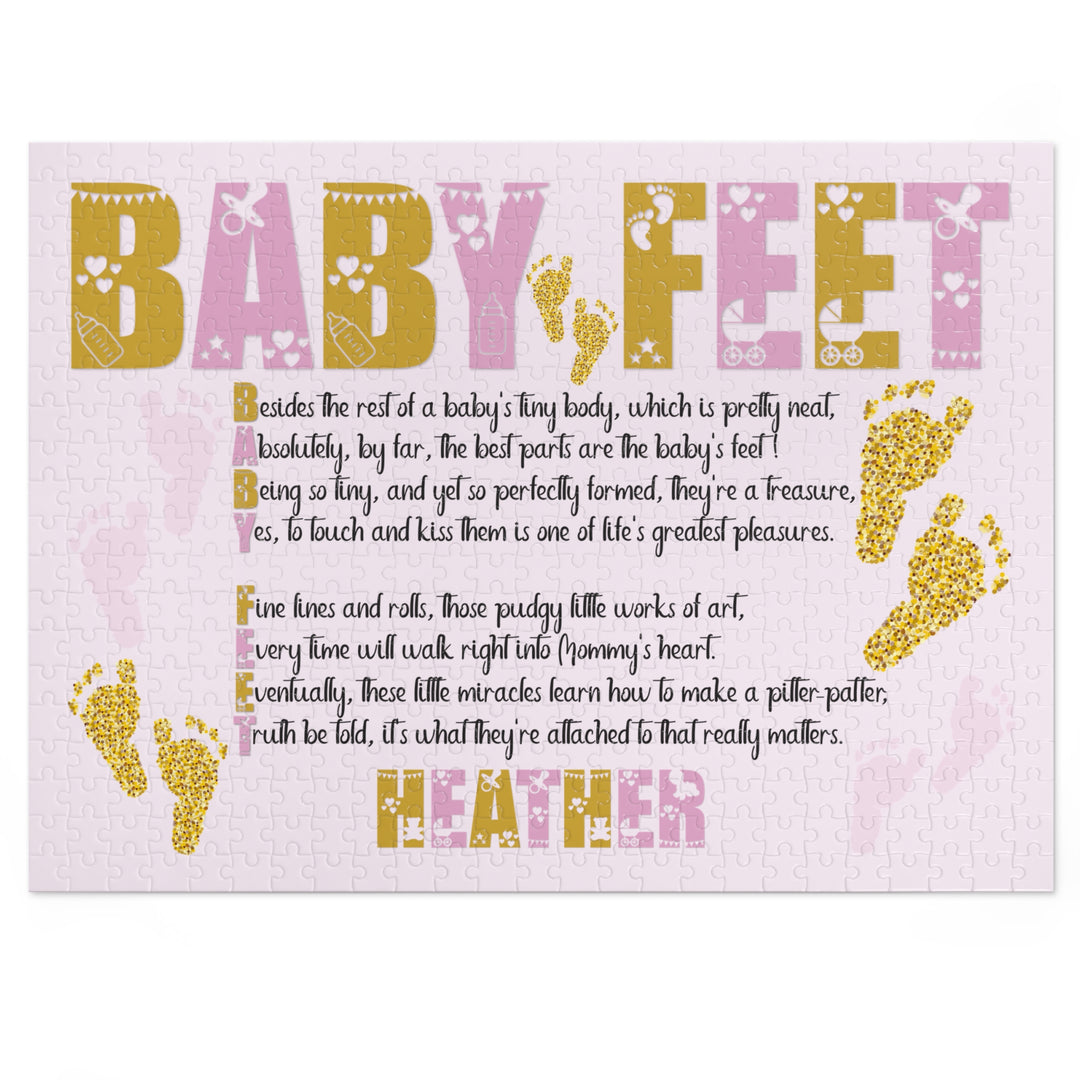 Baby Feet Acrostic Poem Puzzle - Pink and Gold - Tin Box - Personalized
