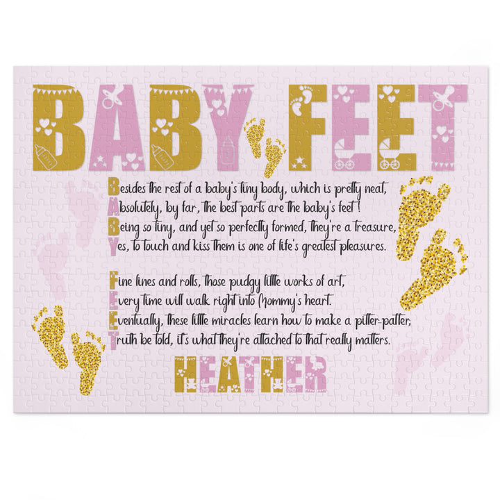Baby Feet Acrostic Poem Puzzle - Pink and Gold - Tin Box - Personalized
