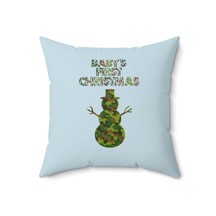 Baby's First Christmas Acrostic Poem Pillow - Camo Snowman - Blue - No Personalization