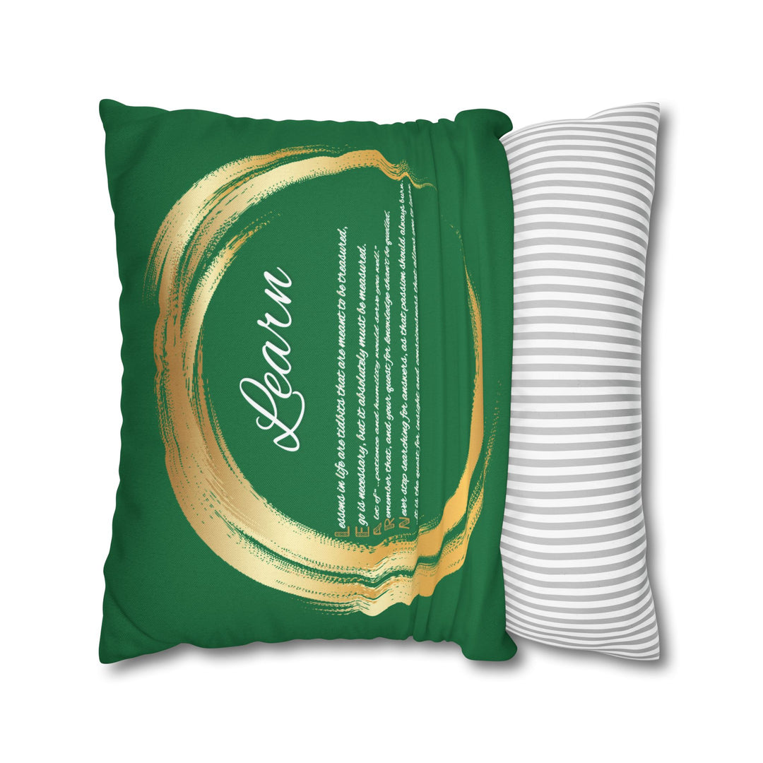 "Learn" Acrostic Poem Pillow Cover from "Learn, Lead, Believe" Collection - Green