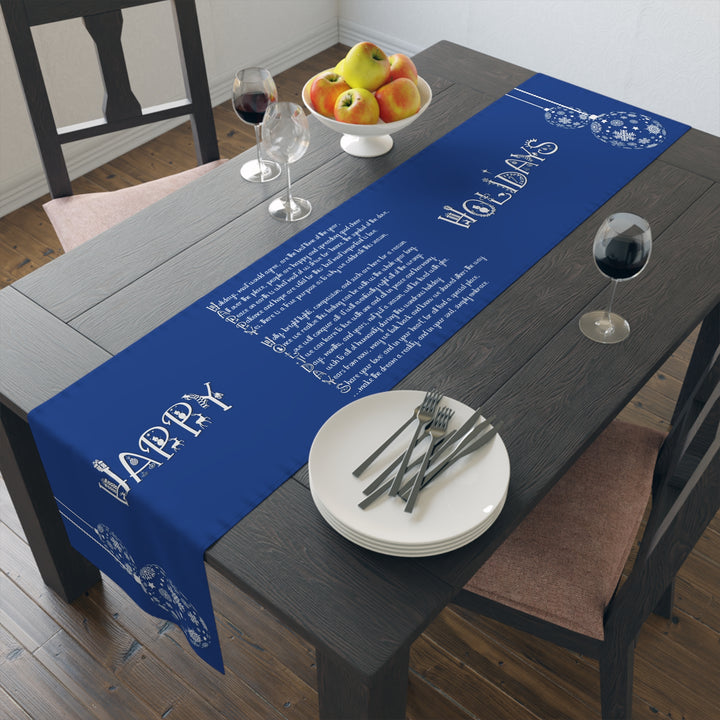 Happy Holidays Acrostic Poem Table Runner - Blue-Ornaments