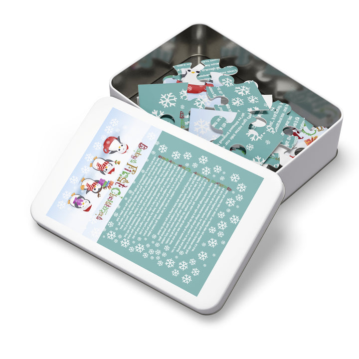 Baby's First Christmas Acrostic Poem Jigsaw Puzzle - Gingerbread - Penguins - Tin Box