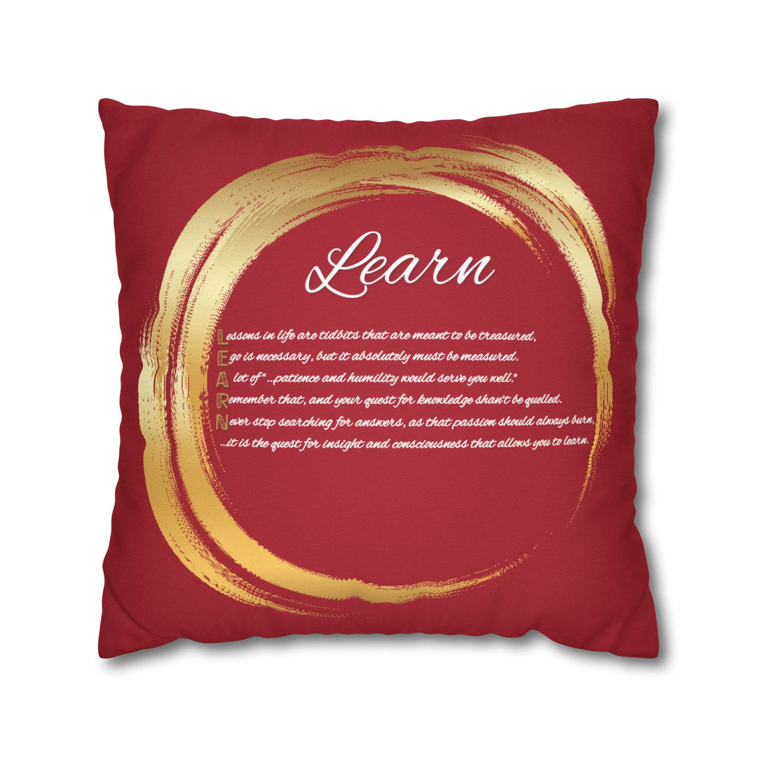 "Learn" Acrostic Poem Pillow Cover from "Learn, Lead, Believe" - Red
