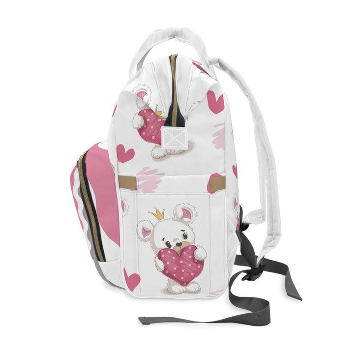 Baby Steps Multifunctional Diaper Backpack - "It's a Girl" - Teddy Bear and Hearts