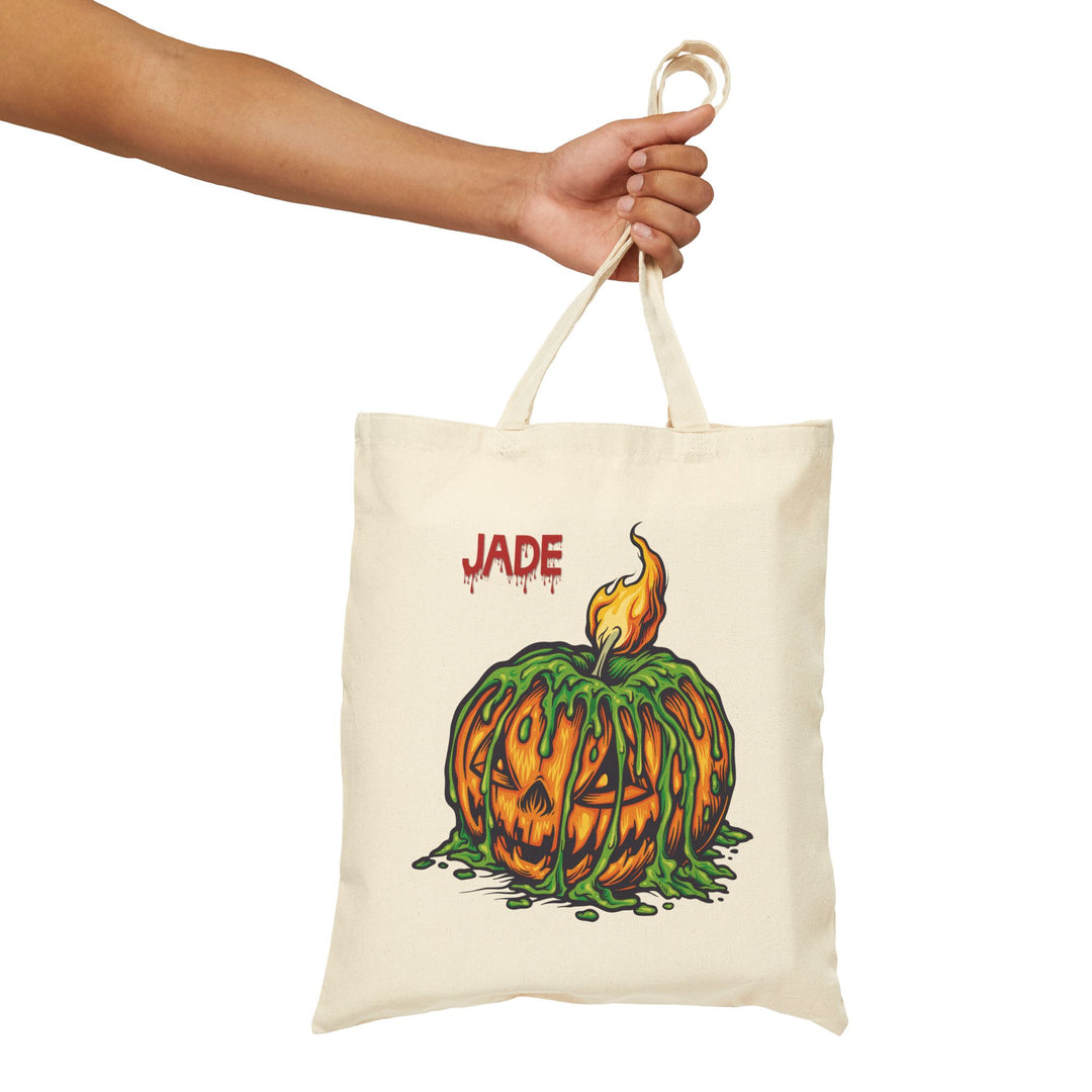 "Happy Halloween" Acrostic Poem Canvas Candy Tote Bag - Creepy Pumpkin- Personalized