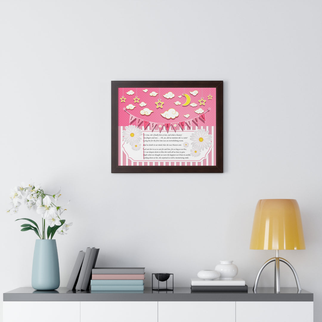 Baby Steps "It's a Girl" Framed Print - Pink Stripes -No Personalization