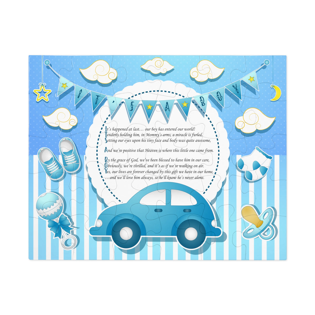 It's a Boy Acrostic Poem Puzzle - Blue Stripes - Tin Box - No Personalization