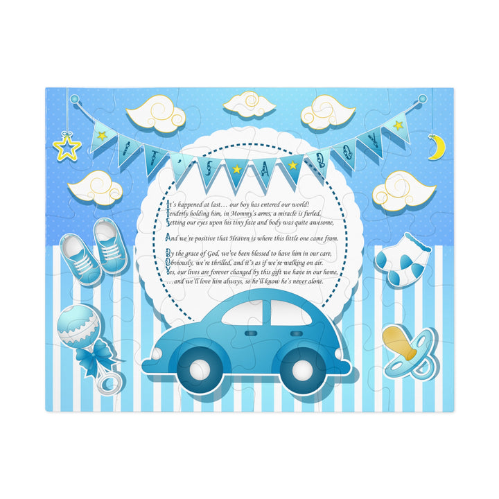 It's a Boy Acrostic Poem Puzzle - Blue Stripes - Tin Box - No Personalization