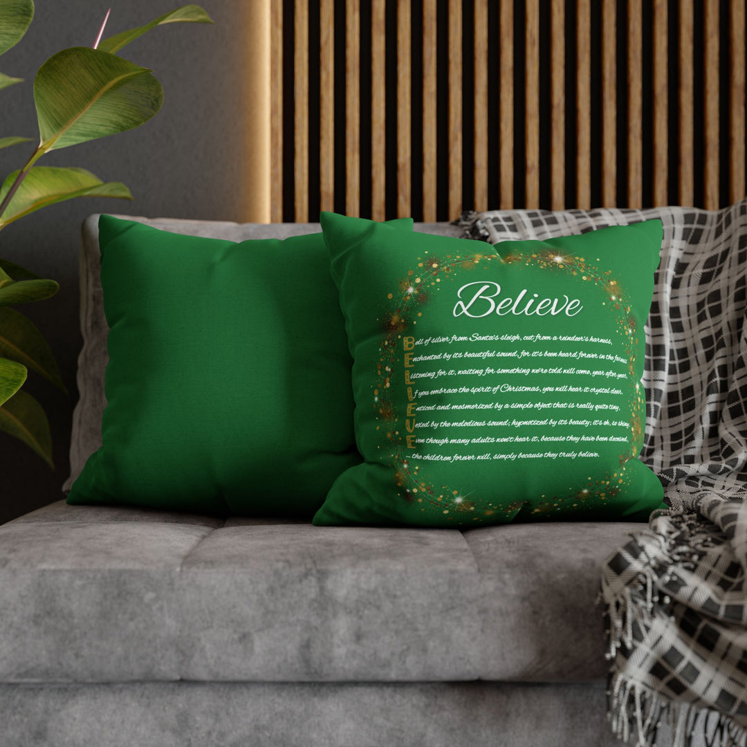 "Believe" Acrostic Poem Pillow Cover from "Learn, Lead, Believe" Collection - Green