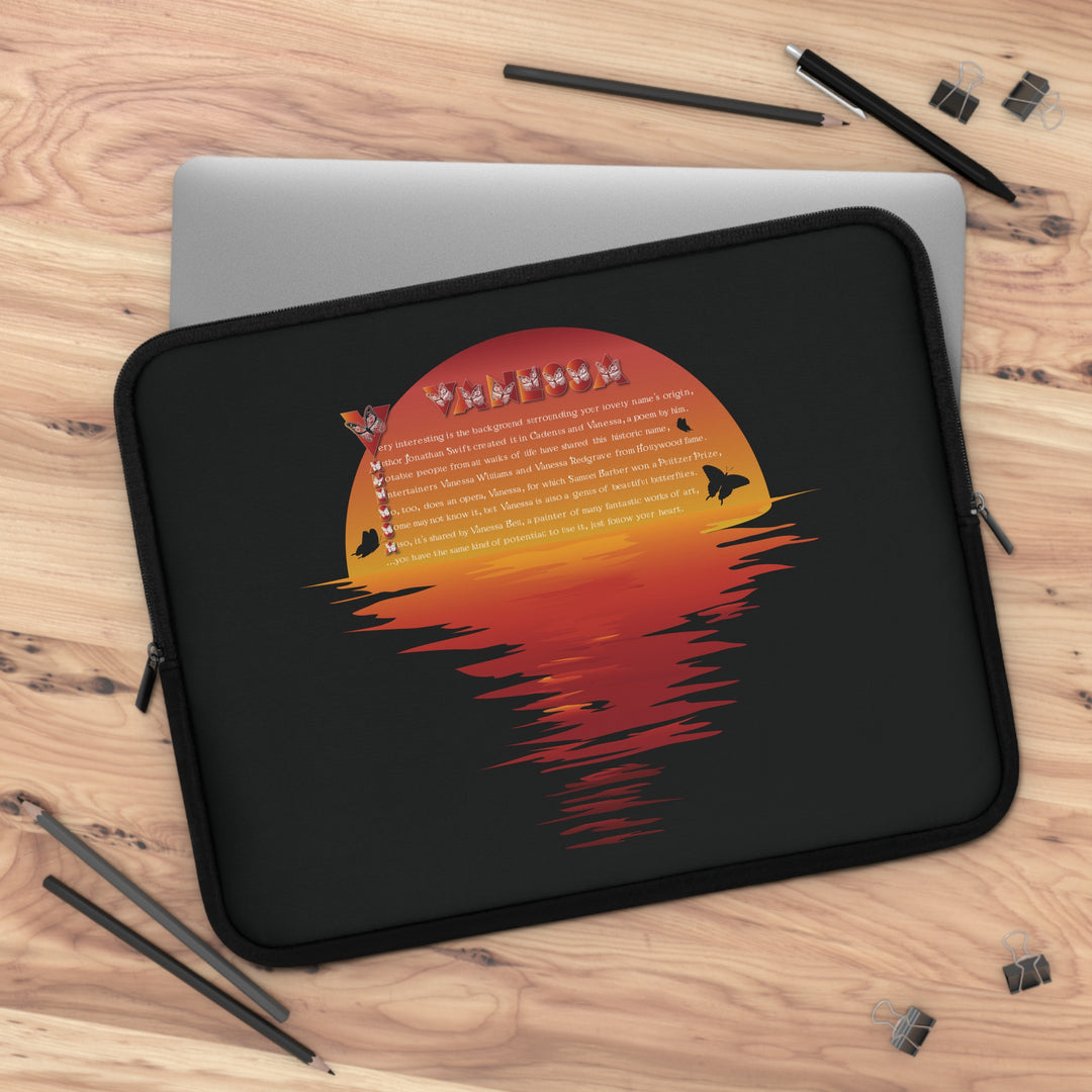 Namesakes Acrostic Poem Neoprene Laptop Sleeve - Solid Black Back