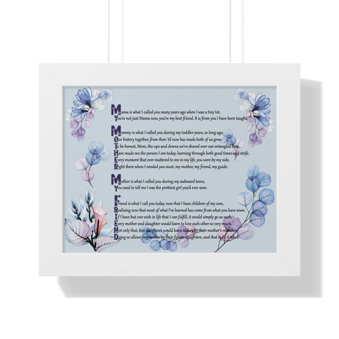 "My Mother, My Friend" Framed Acrostic Poem Print - Translucent Flower