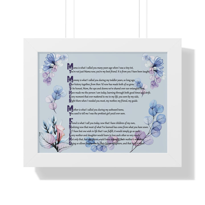 "My Mother, My Friend" Framed Acrostic Poem Print - Translucent Flower
