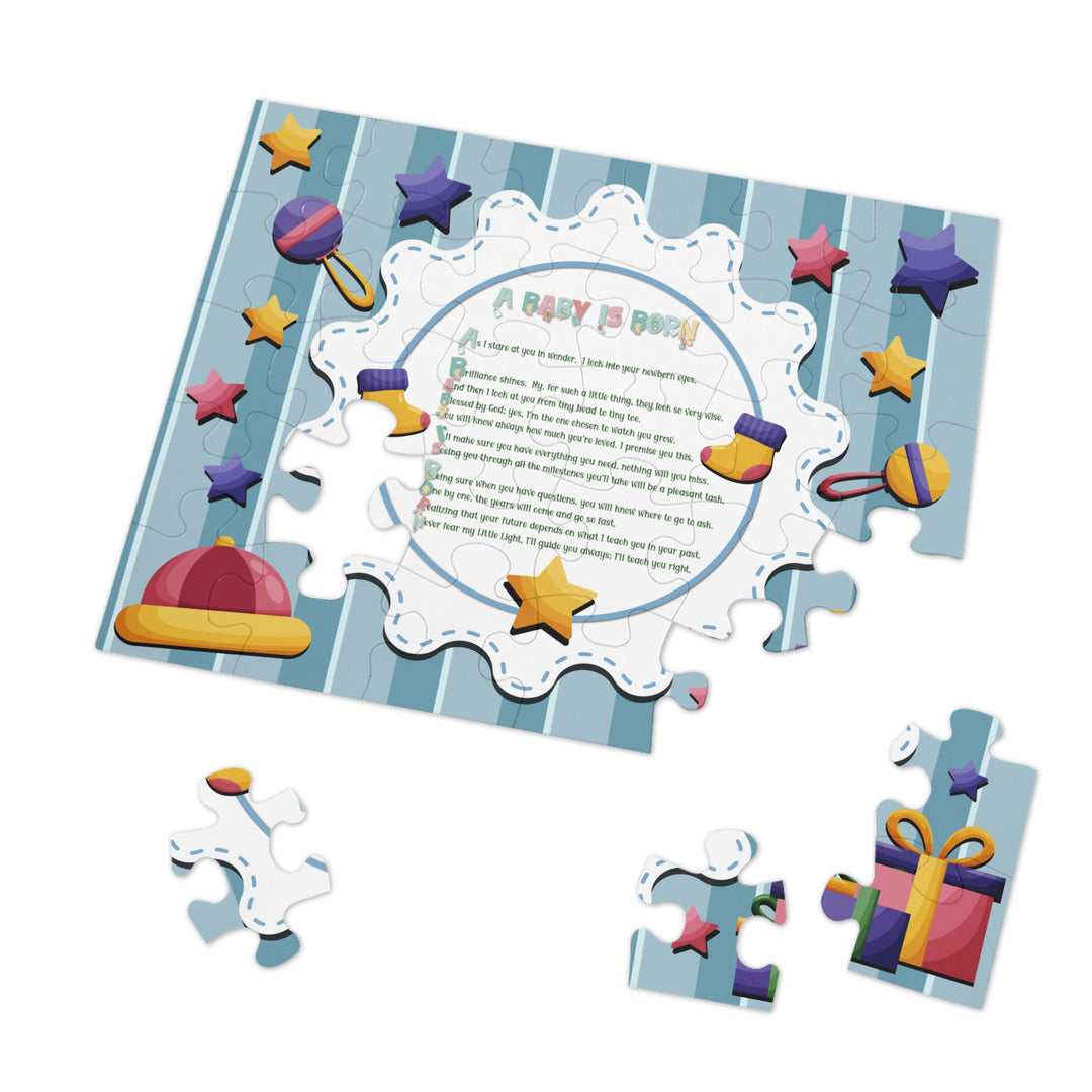 A Baby is Born Acrostic Poem Jigsaw Puzzle - Stars - Tin Box