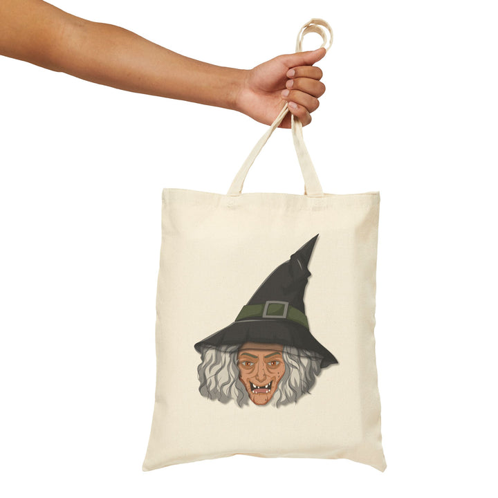 "Happy Halloween" Acrostic Poem Canvas Candy Tote Bag - Old Witch - No Personalization
