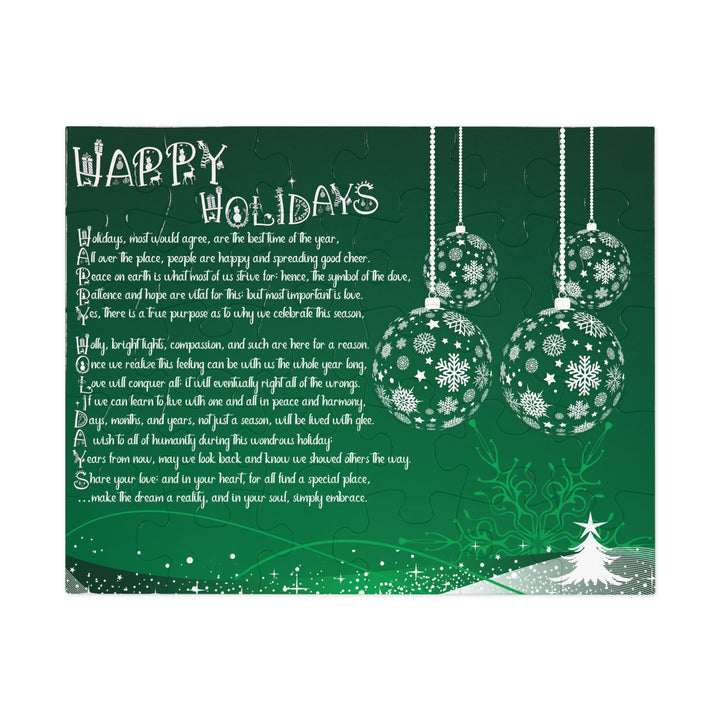 Happy Holidays Acrostic Poem Puzzle - Ornaments-Green - Tin Box