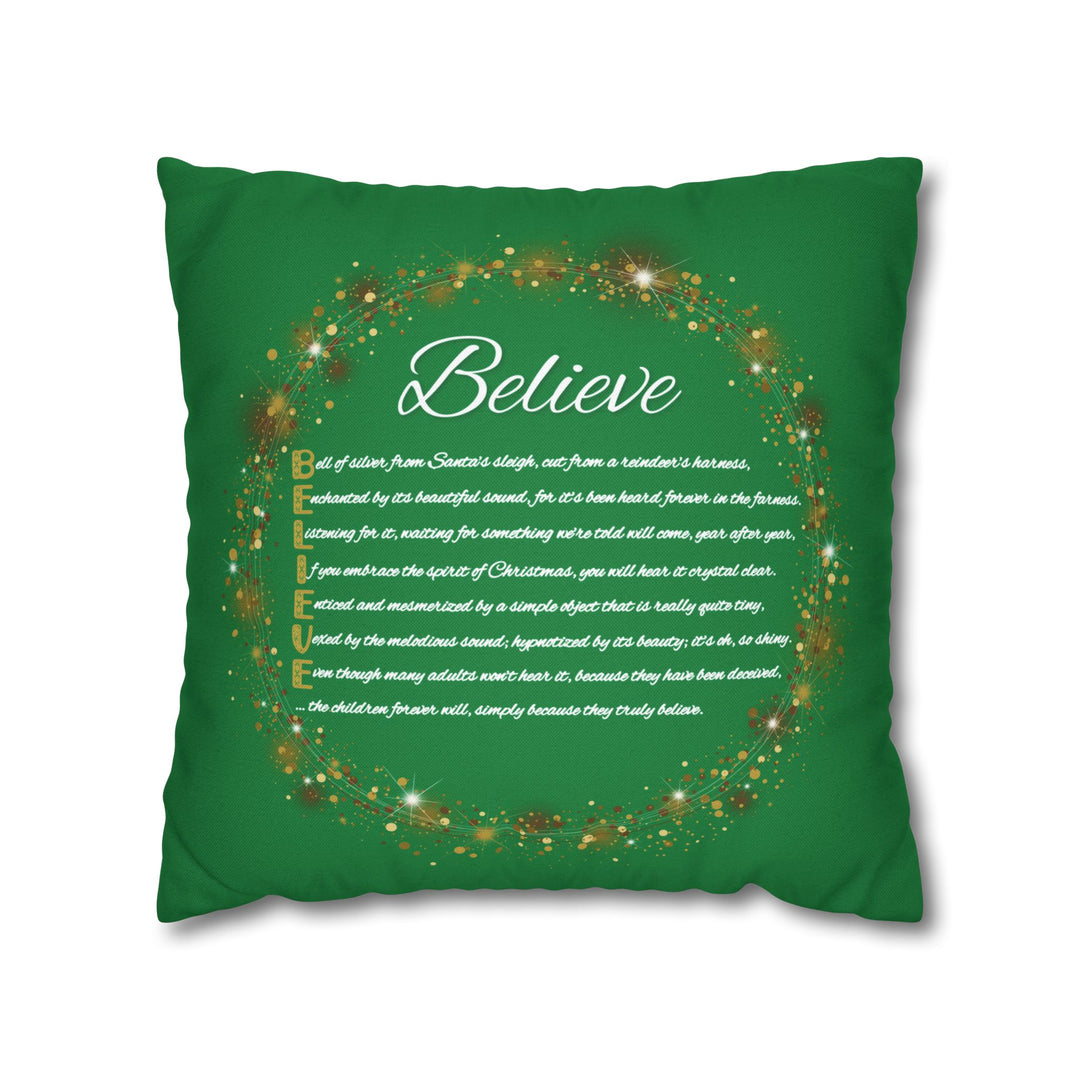 "Believe" Acrostic Poem Pillow Cover from "Learn, Lead, Believe" Collection - Green