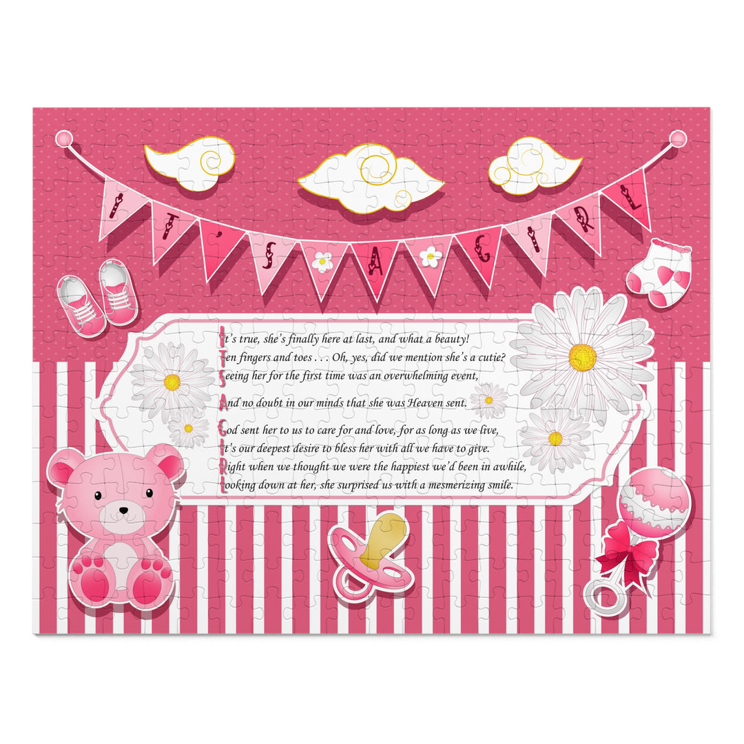 It's a Girl Acrostic Poem Puzzle - Banner and Stripes - No Personalization
