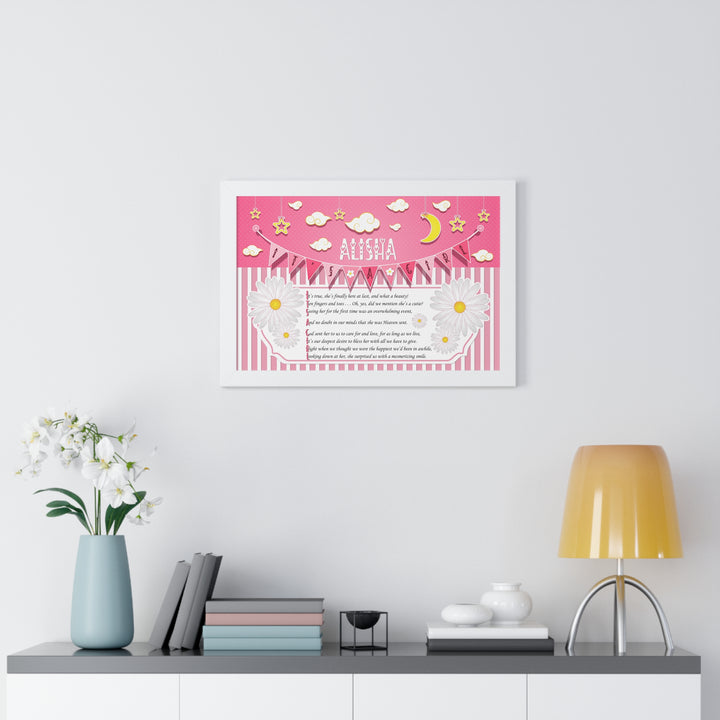 Baby Steps Framed Print Collection - Pink Stripes - "It's a Girl" Personalized