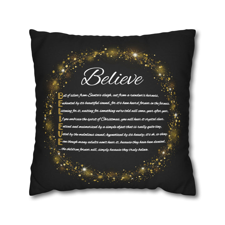 "Believe" Acrostic Poem Pillow Cover from "Learn, Lead, Believe" Collection - Black