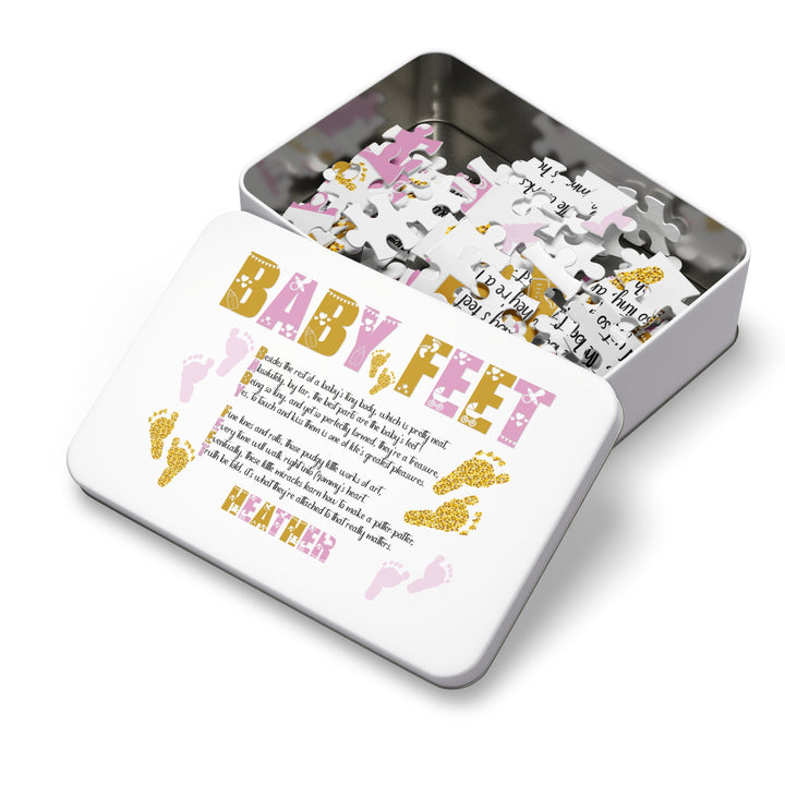 "Baby Feet" Acrostic Poem Jigsaw Puzzle - Pink and Gold - Personalized