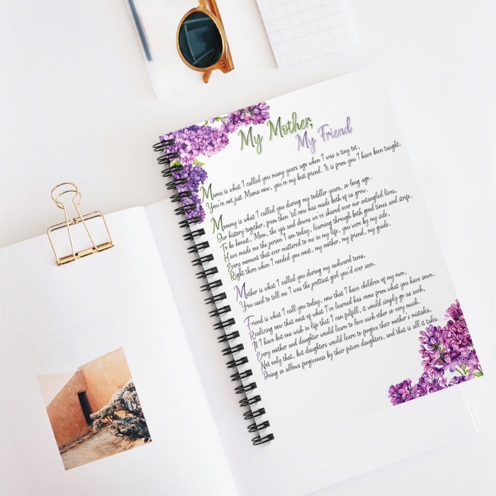 My Mother, My Friend Acrostic Poem Spiral Notebook - Soft Flowers