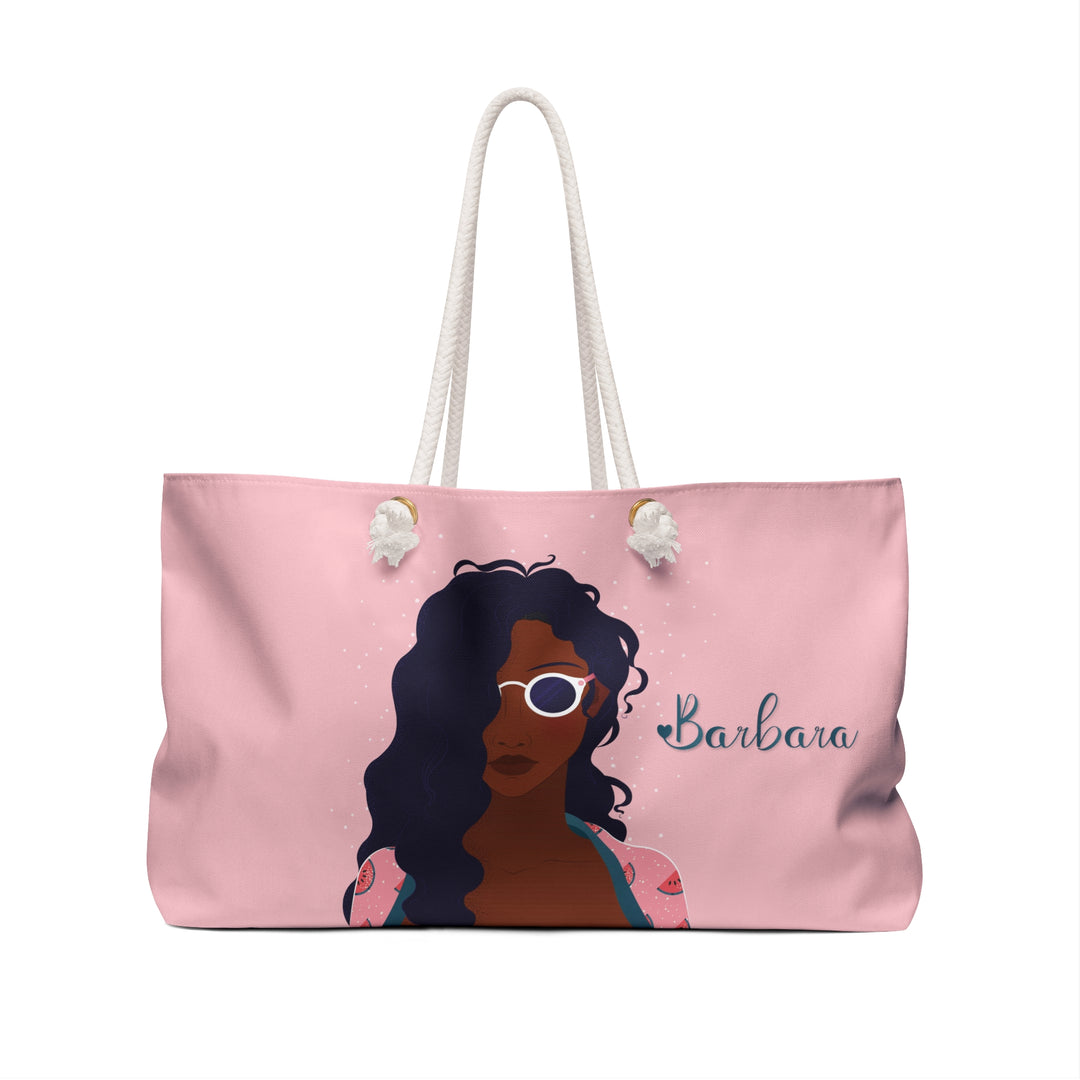 Pink Weekender Tote Bag with Acrostic Poem Spelling Out "Forever Friends"