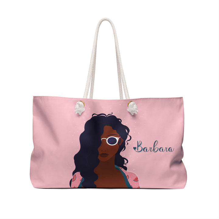 Pink Weekender Tote Bag with Acrostic Poem Spelling Out "Forever Friends"