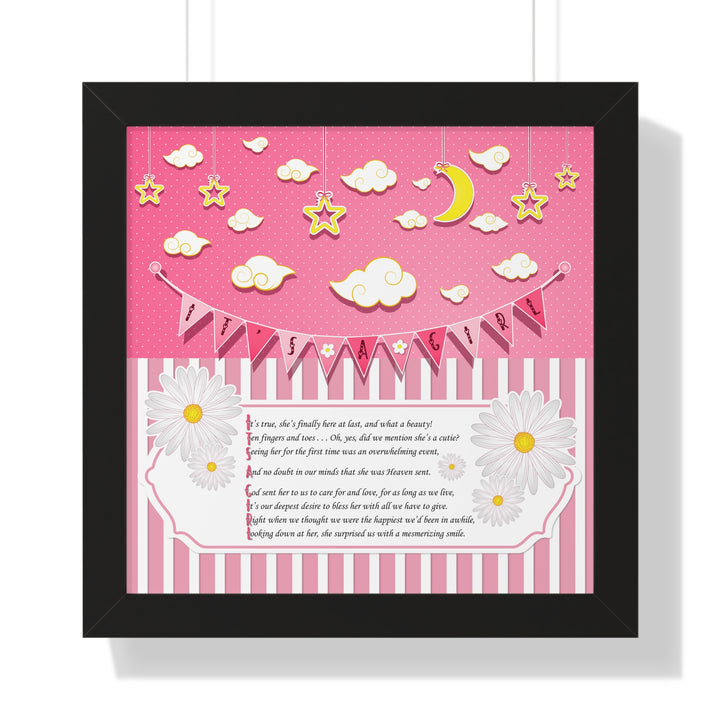 Baby Steps "It's a Girl" Framed Print - Pink Stripes -No Personalization