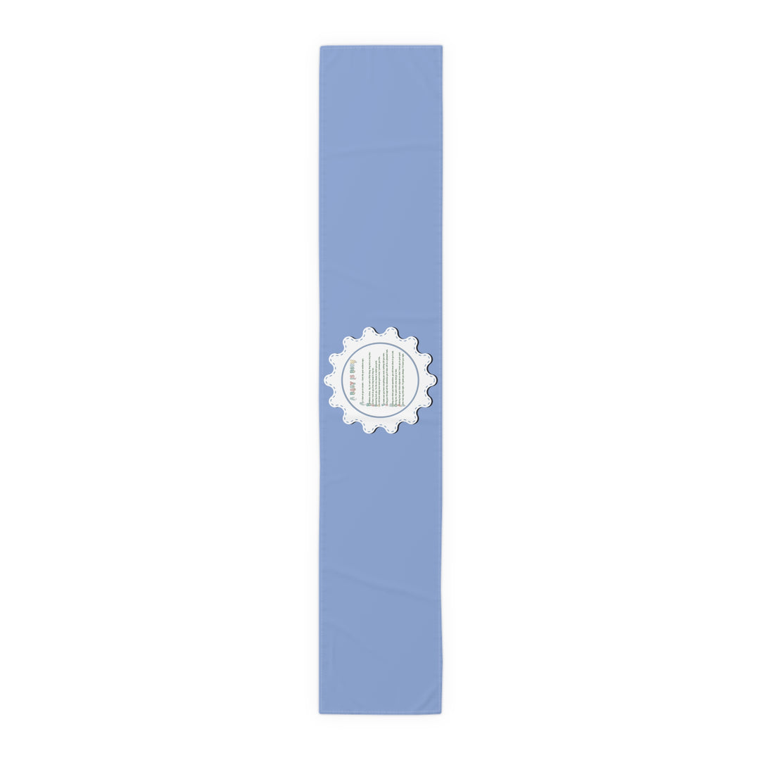 “A Baby is Born” Table Runner - Baby Items Font - Blue - No Personalization