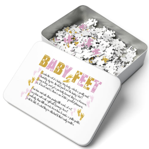 "Baby Feet" Acrostic Poem Jigsaw Puzzle - Pink and Gold - No Personalization